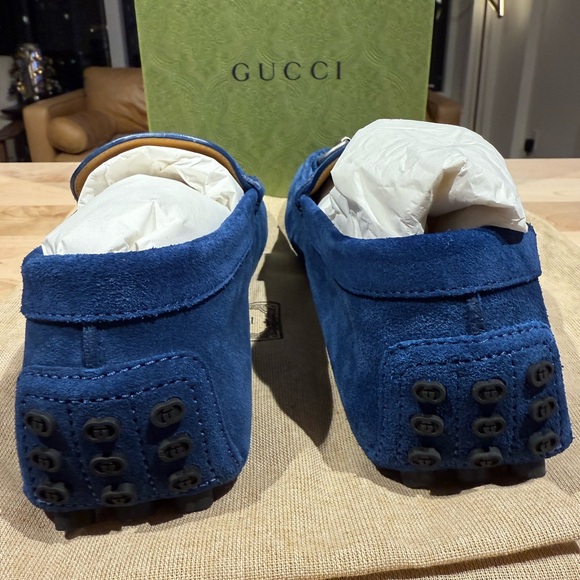 NWT Gucci Royal Blue Suede Mens Driver with Horsebit Shoes Size 8 FULL SET - Picture 3 of 10